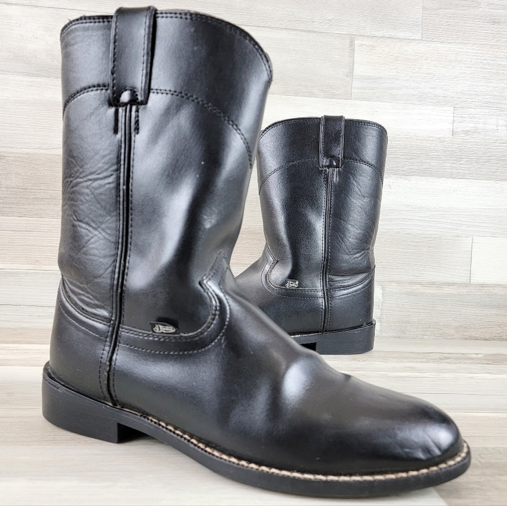 Justin Basics Black Cowboy Leather Roper Boot Men's Size 9½D